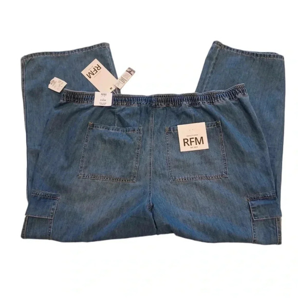 Royalty For Me RFM Cargo Medium Wash Elastic Waist Jeans  Size 24W - Picture 3 of 8